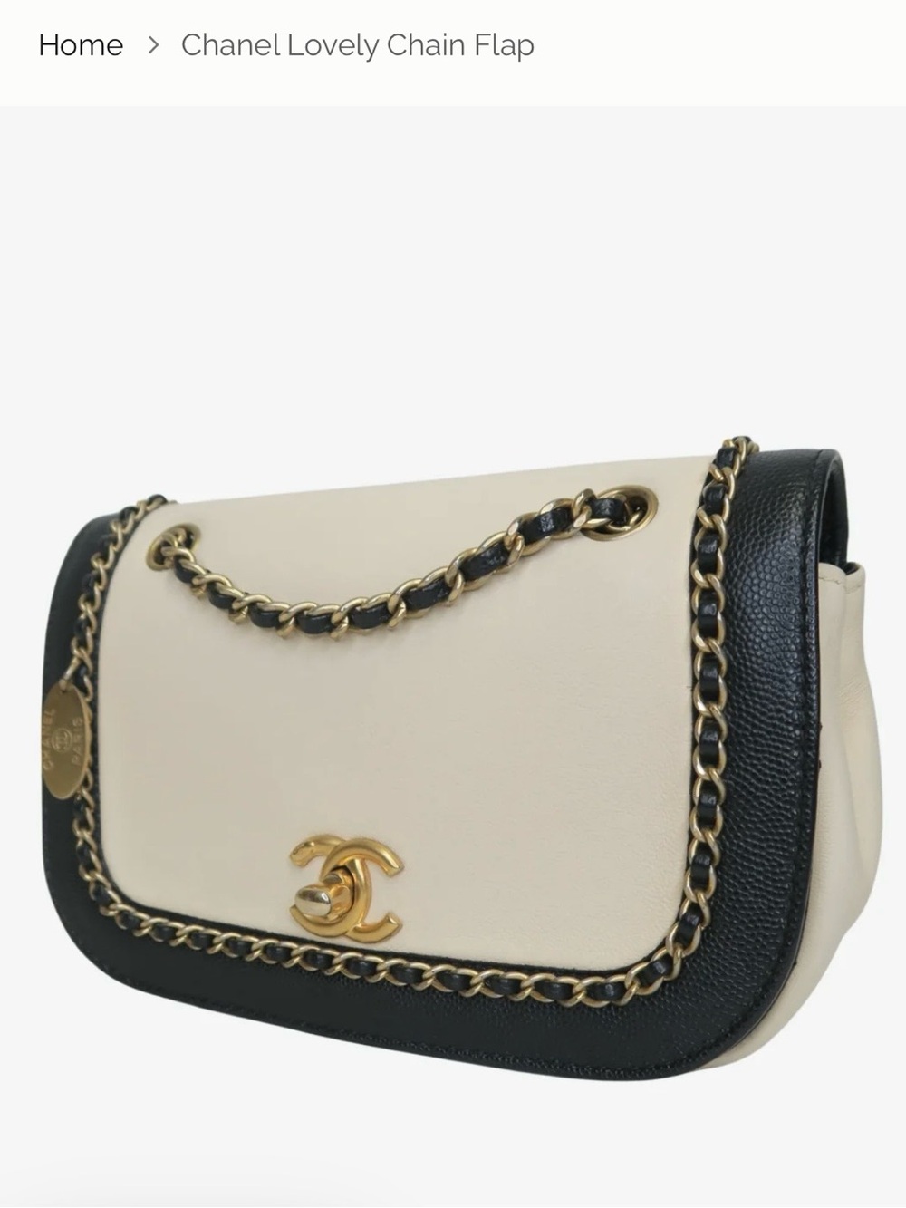 CHANEL Cream and Black Chain Trim Flap Crossbody Bag - Picture 2 of 16